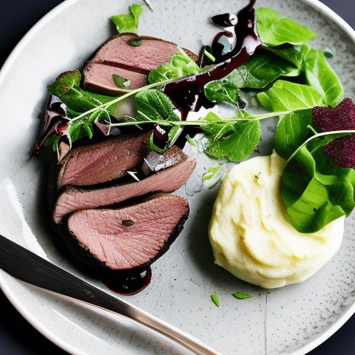 Image de Filet de cerf, sauce aux baies  de sureau, purée de pommes  de terre fumées