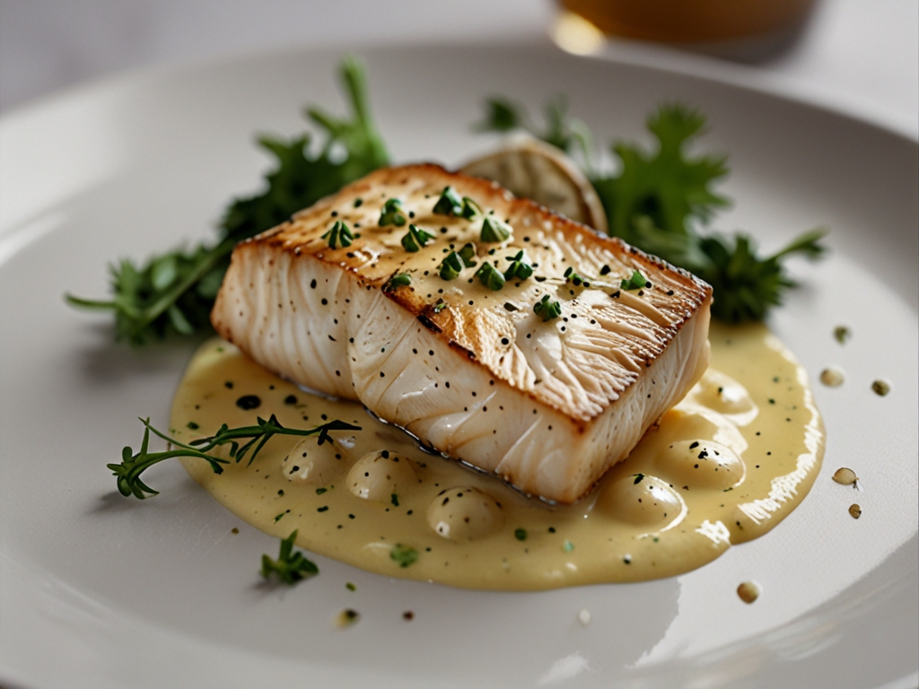 Image de Flétan rôti, beurre blanc aux  herbes boréales