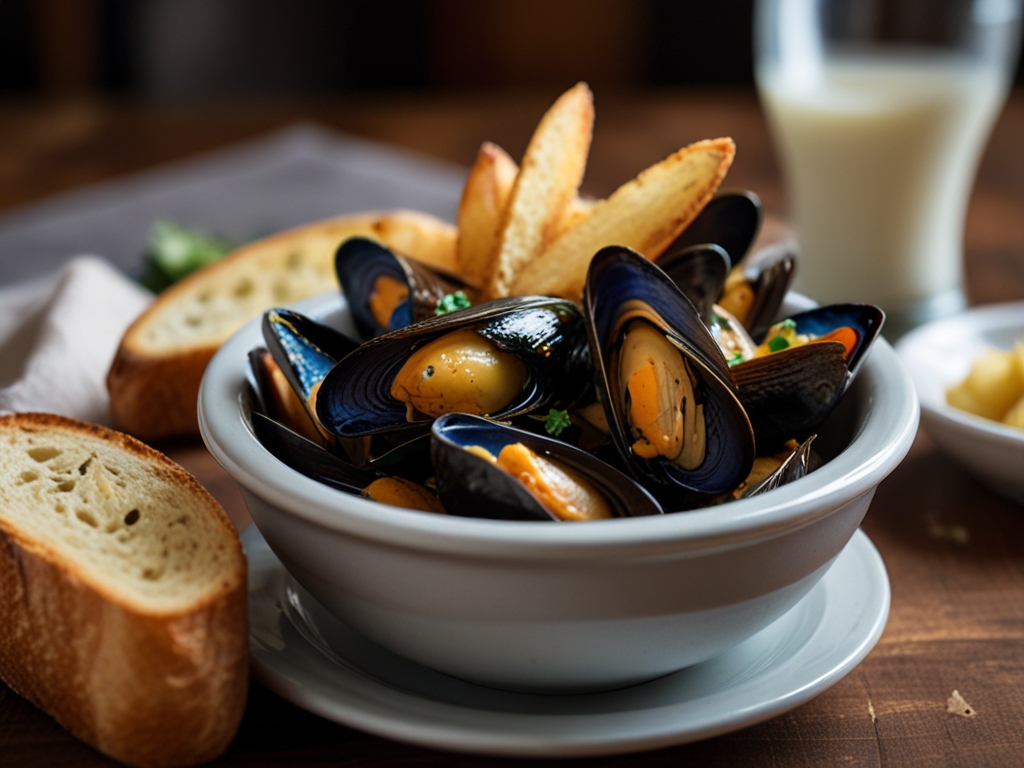 Image de Moules au gin boréal & frites  et pain maison